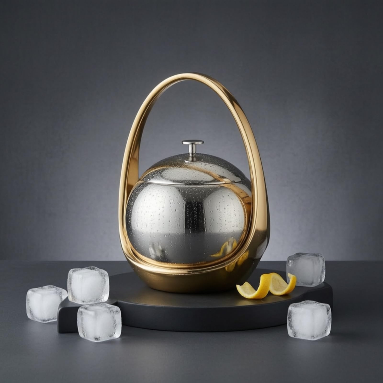 Milageto Cubo de Hielo de Doble Capa Cubitera Recipiente Contenedor Hielera con Estructura de Doble Pared y Tapa Hermética en Acero Inoxidable con Asa Alta