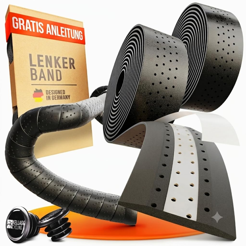 Kellago Profi-Lenkerband in Lederoptik schwarz, braun, weiß, inkl. Endkappen, E-Book & 4x Klebestreifen für Rennrad oder Gravelbike Sport & Freizeit