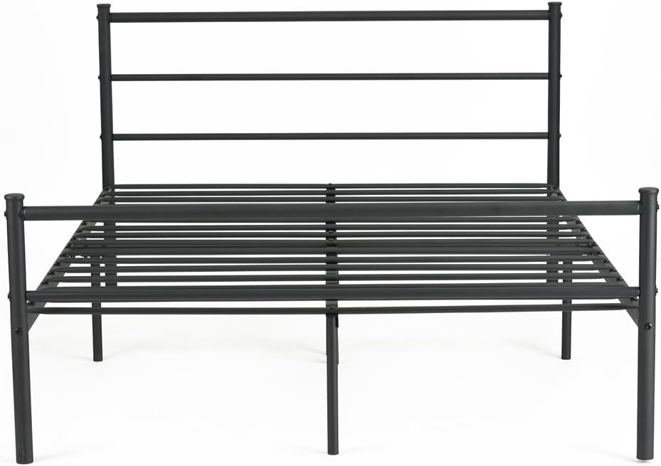GreenForest Bed Frame Full Size, 10 Legs Mattress Foundation Two Headboards Platform Box Spring Replacement, Black