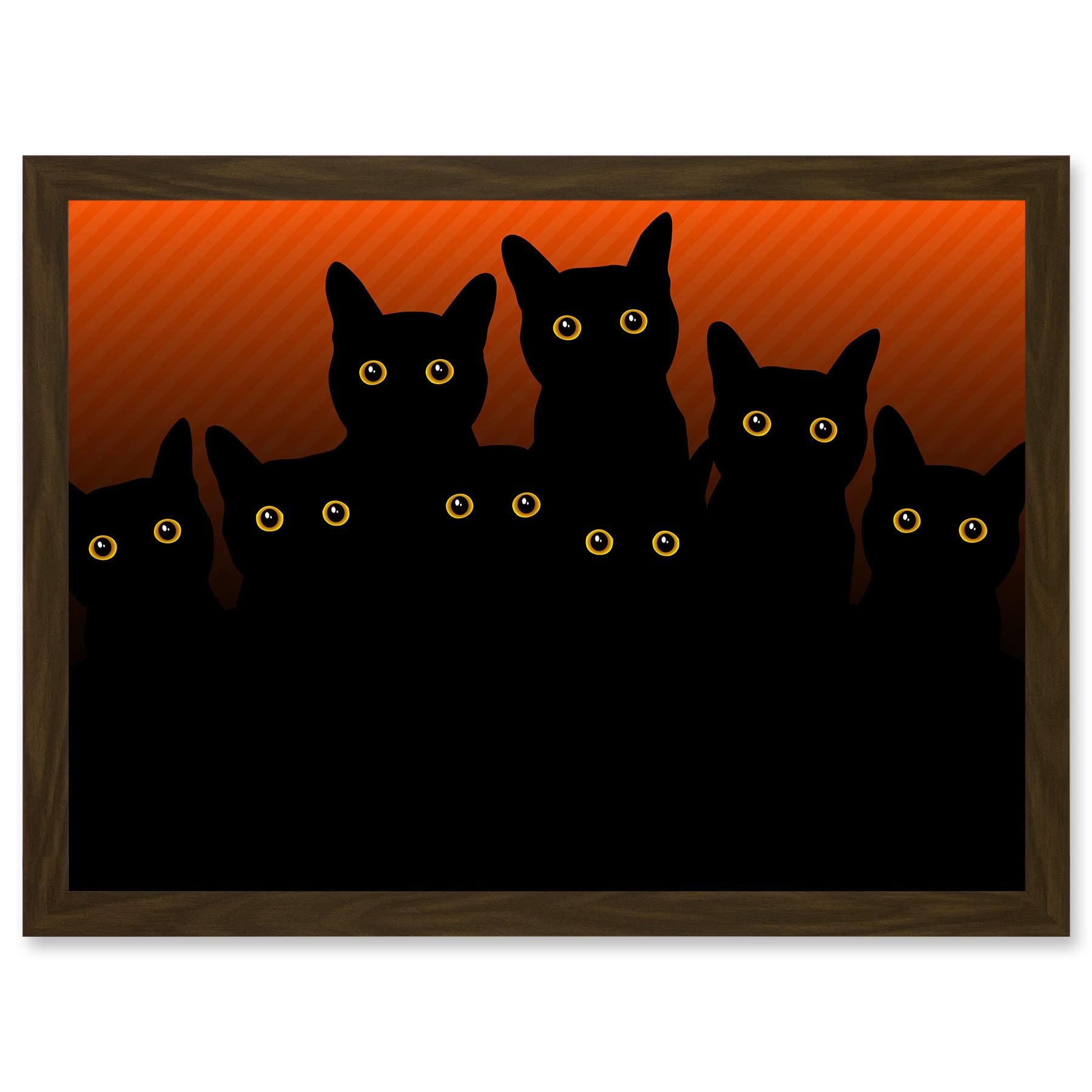 Artery8 Painting Illustration Eight Black Cat Silhouettes A4 Artwork Framed Wall Art Print