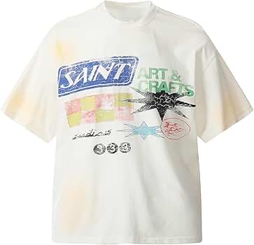 Saint Art Unisex Cotton Vintage Graphic T-Shirt Trendy Oversized