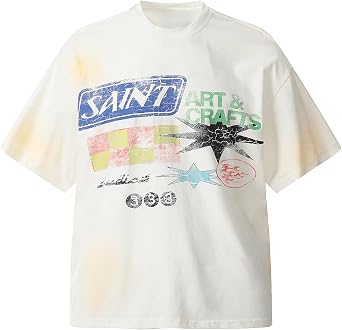 Saint Art Unisex Cotton Vintage Graphic T-Shirt Trendy Oversized Vintage Graphic Streetwear