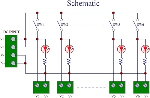 Vista 19 de Módulo de tira de distribución de energía de CC del interruptor basculante de 6 canales de montaje de tornillo
