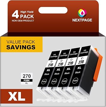 NEXTPAGE 270XL PGBK Black Ink Cartridge Compatible Replacement for Canon PGI-270XL PGI270 PGI270 XL for PIXMA MG6820 TS9020 TS6020 MG7720 MG6821 TS5020 TS8020 MG5720 MG5722 Printer