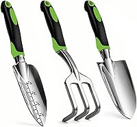 MDSXO Gardening Hand Tool Set 3 Pack - Heavy Duty Stainless Steel Trowel, Transplant Trowel & 3-Claw Rake with Ergonomic Non-Slip Handles, Perfect Garden Gift