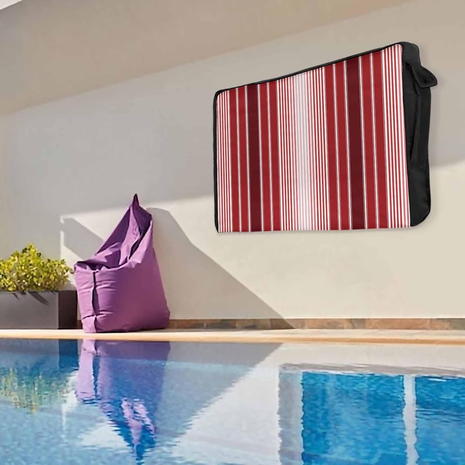 Outdoor TV Cover 75 Inch Red Striped TV Enclosure Ombre Vertical Stripes TV Covers for Outside TV Display Screen Protector with Remote Control Pocket Home Decor