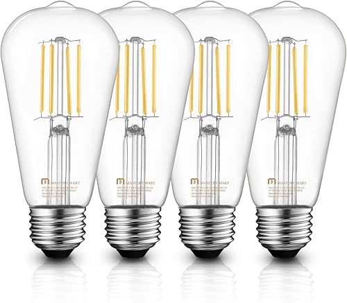 MASTERY MART Bombillas Edison E26 regulables, 5.5 W (equivalente a 60 W), blanco frío 4000 K, vidrio transparente ST19 ST21, paquete de 4