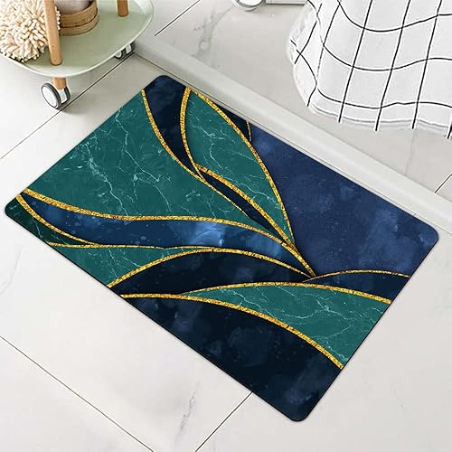 DUADELI Alfombra de baño de tierra de diatomeas de mármol turquesa y azul oscuro, antideslizante, súper absorbente, de secado rápido, alfombra de