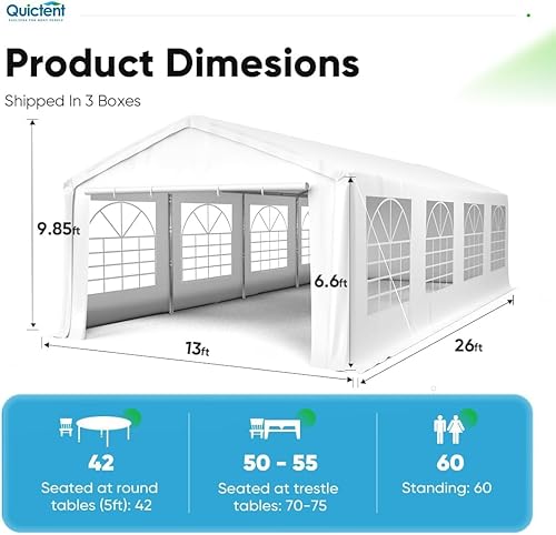 Miniatura 6 de Quictent Tienda de campaña para fiestas de 13 x 26 pies, resistente, para exteriores, color blanco, para fiestas, bodas, carpa de refugio con bolsas