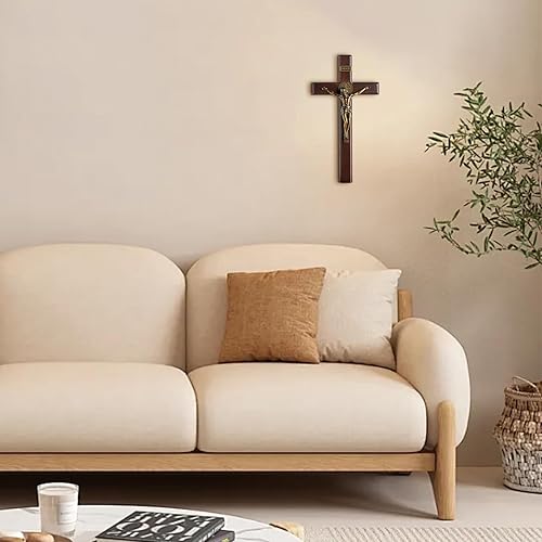 Miniatura 4 de KUXBET Crucifijo de madera con soporte desmontable de 10 pulgadas de pie católica de madera católica Jesucristo colgante de pared para decoración