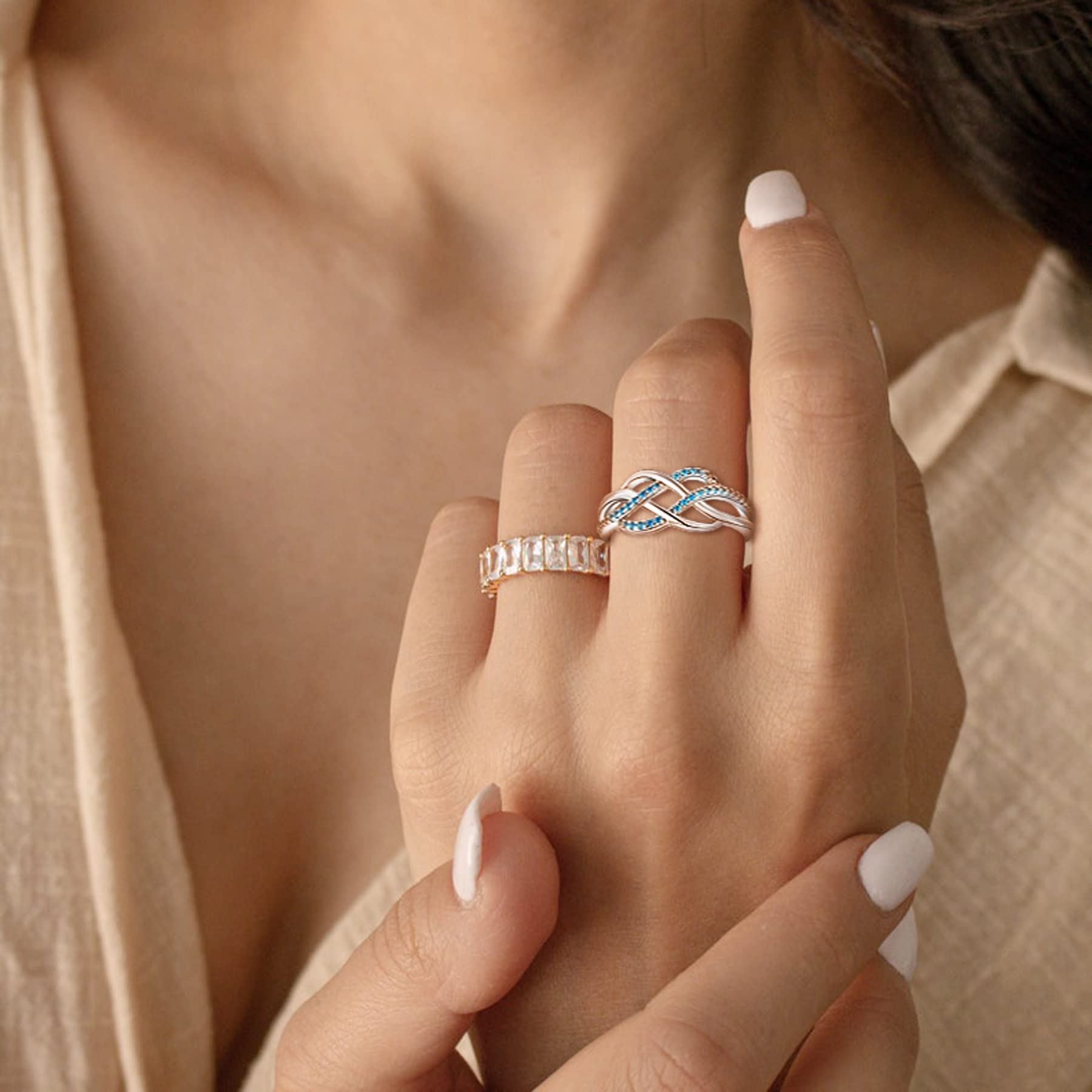 YL Keltischer Ring 925 Sterling Silber 5A Zirkonia Jubiläum Ewigkeit Unendlichkeit Keltischer Knotenring für Damen