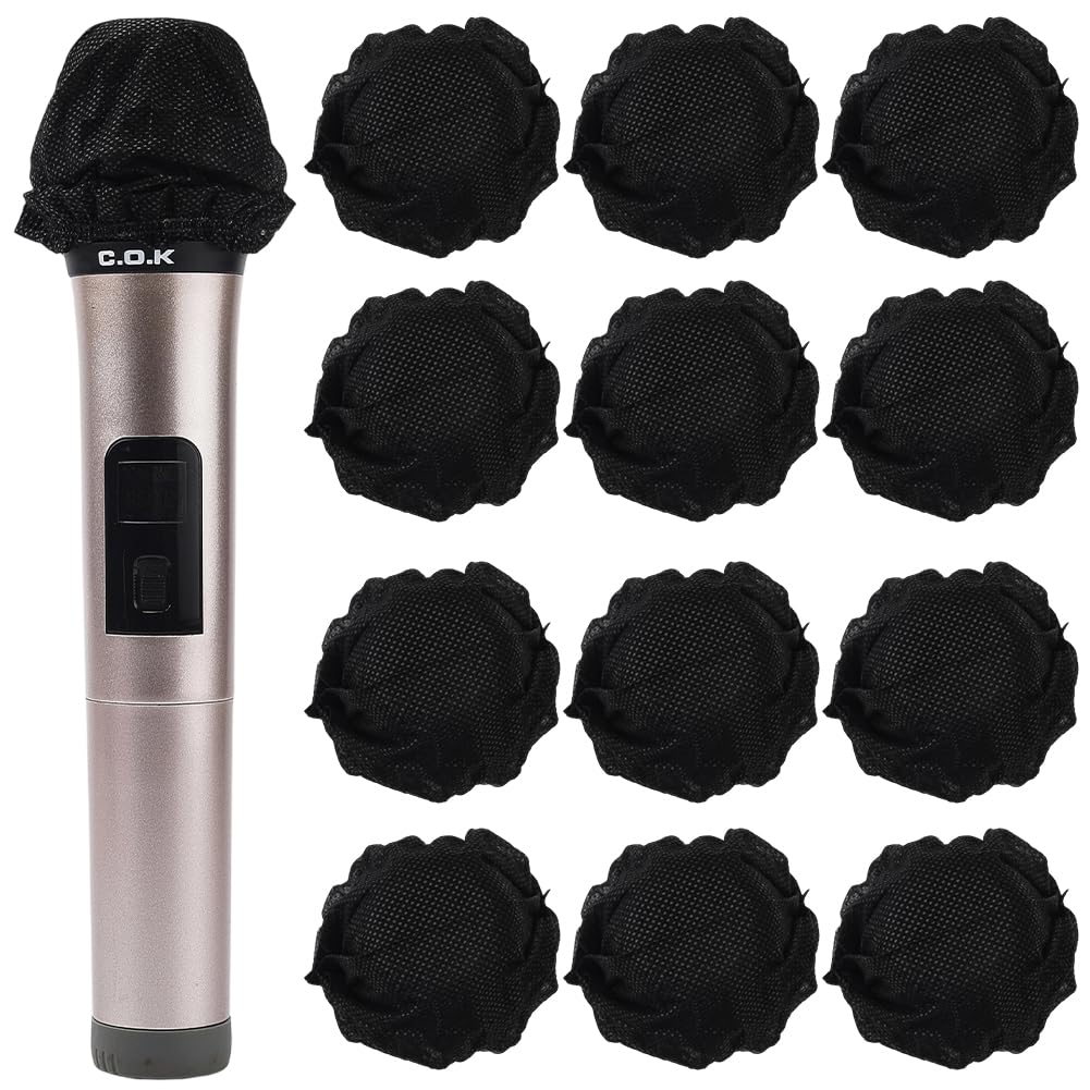 CREATCABIN 100Pcs Black Microphone Cover Handheld Mic Cover Hygienic Non Woven Soft Cloth Microphone Mike Windscreen Protective Small Caps Sleeves for KTV Karaoke Bar News Interview Mic Mike