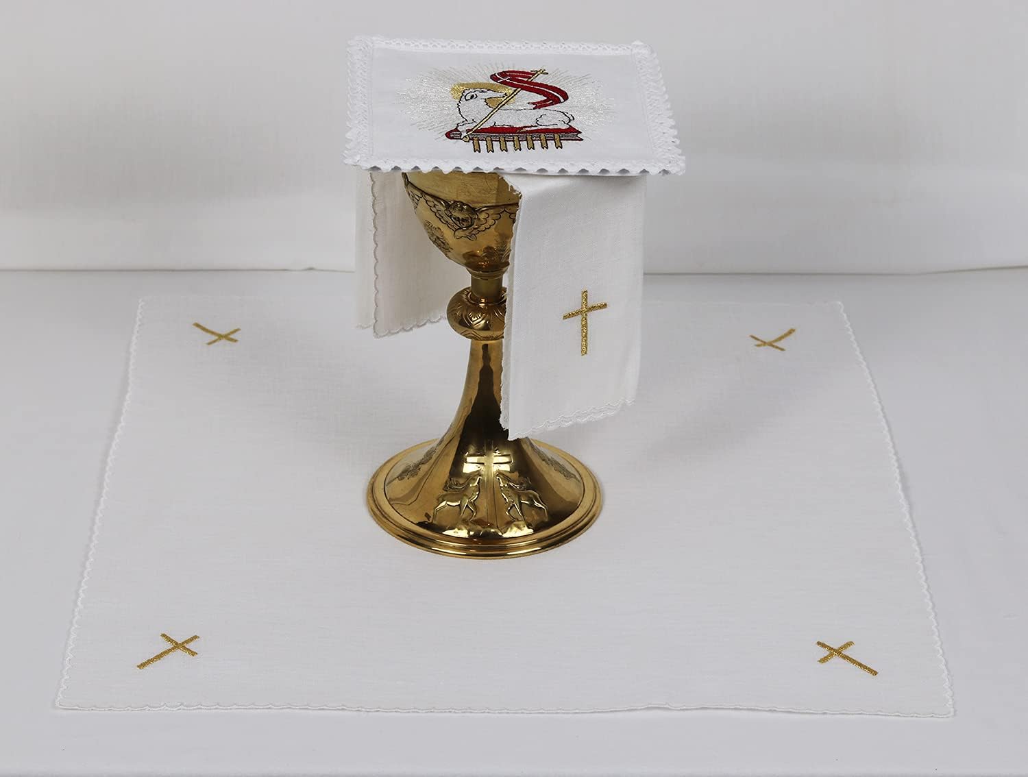 Church AtelierAltar Linens Set with Easter Lamb and Bible Design (Pall, Purificator, Towel, Corporal)
