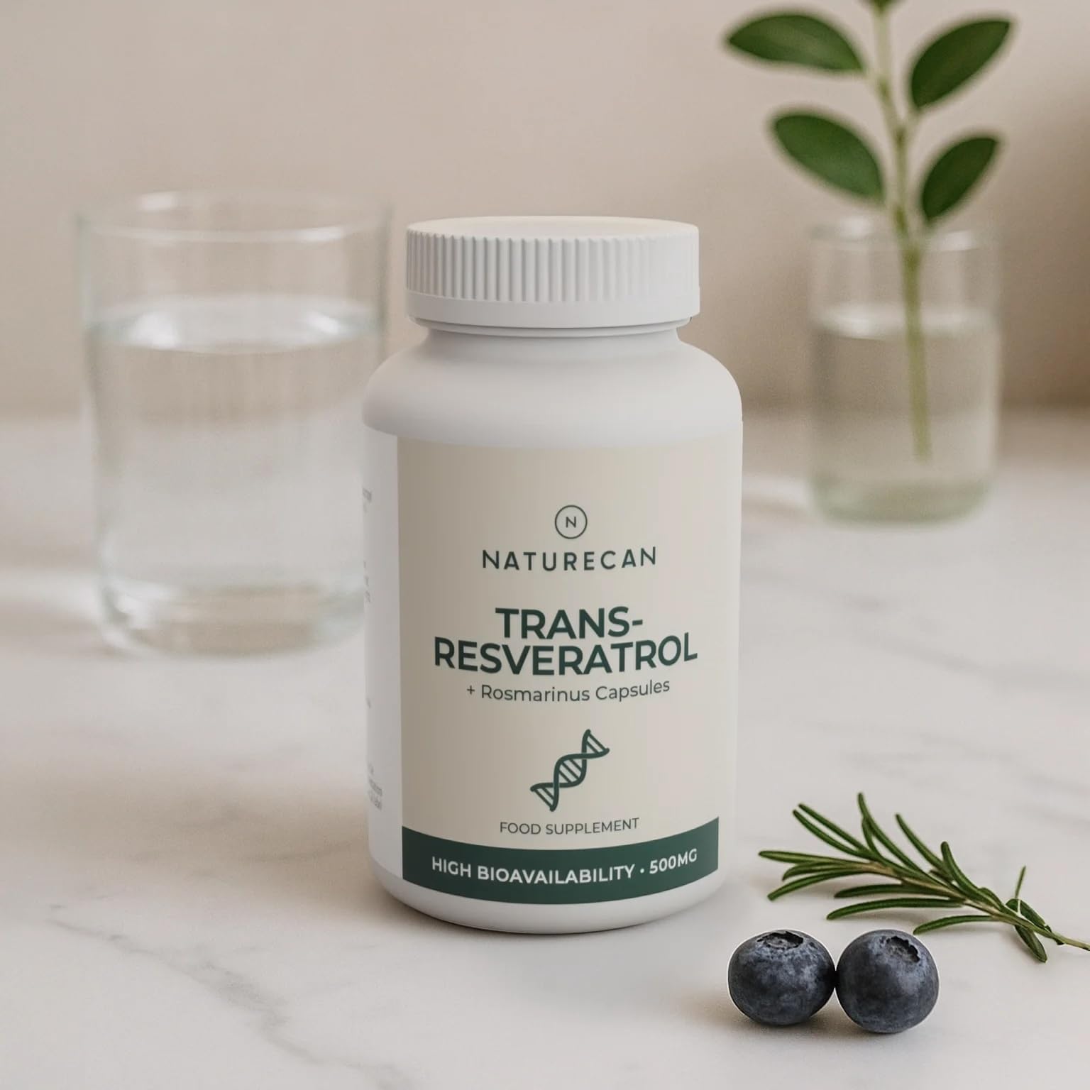 Naturecan Resvératrol et Romarin – 500 mg – 60 gélules – Complément alimentaire – Fabriqué en Europe
