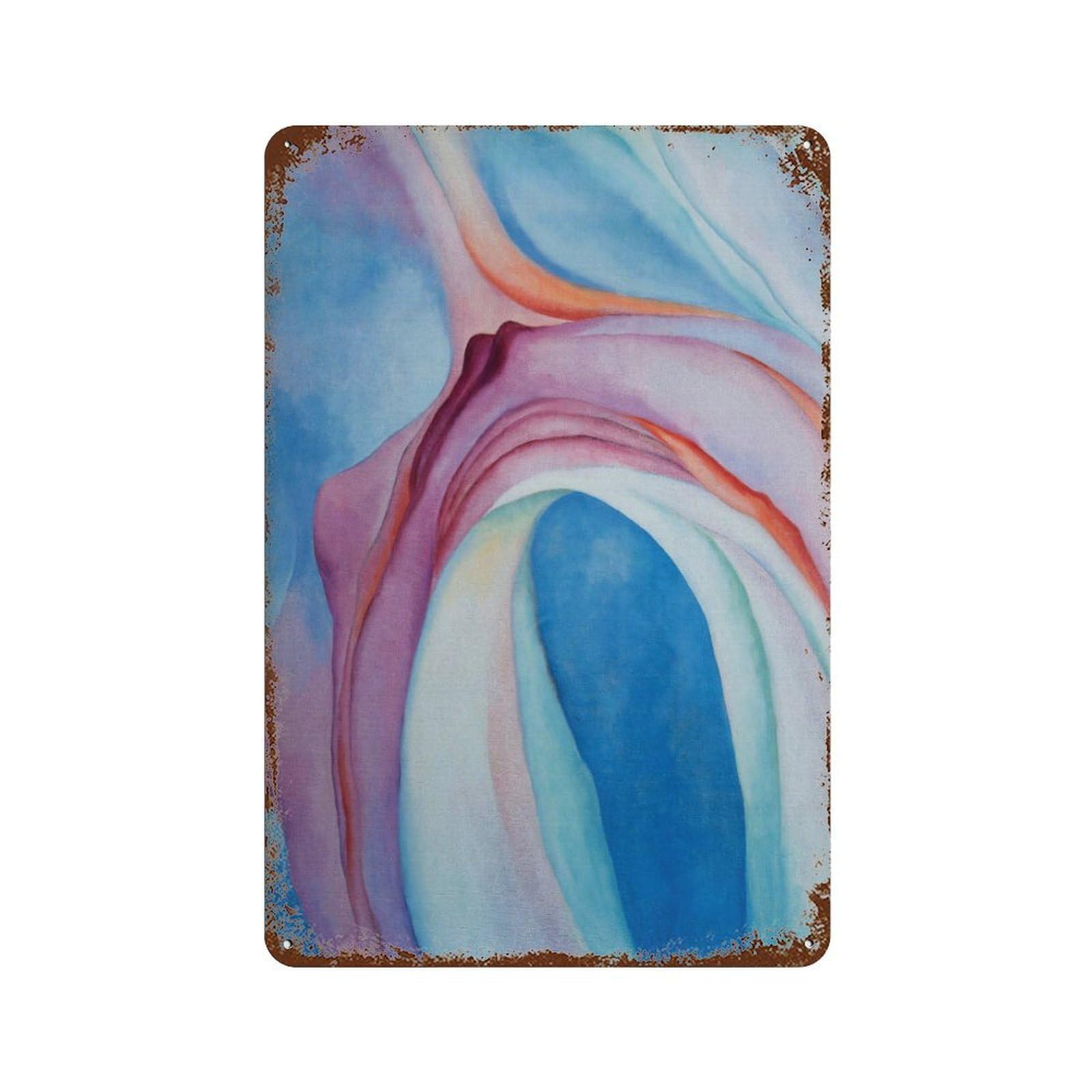 xiaoxiaoshen Georgia O’keeffe Music Pink And Blue Abstract Floral Wall Decor Art Metal Tin Poster Modern Home Decor Art Home Bar Shop Decorations Vintage Sign 30x20cm