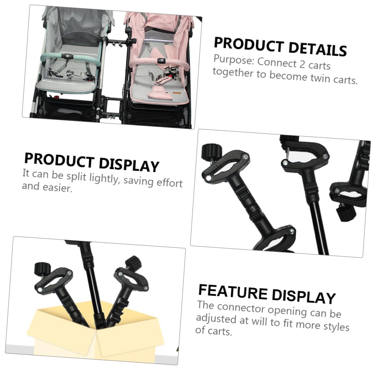 Yardwe 1set Adjustable Stroller Connector Kit for Shift Vista Dual Stroller Accessories