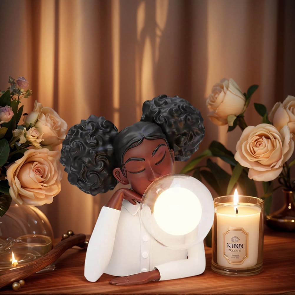 Lovely Blowing Bubble Girl Resin Tabletop Decorative Lamp, 2000mAh Battery Operated Touch Control Resin Night Light, Ideal for Living Room, Bedroom, Gift-Giving,Girl 2
