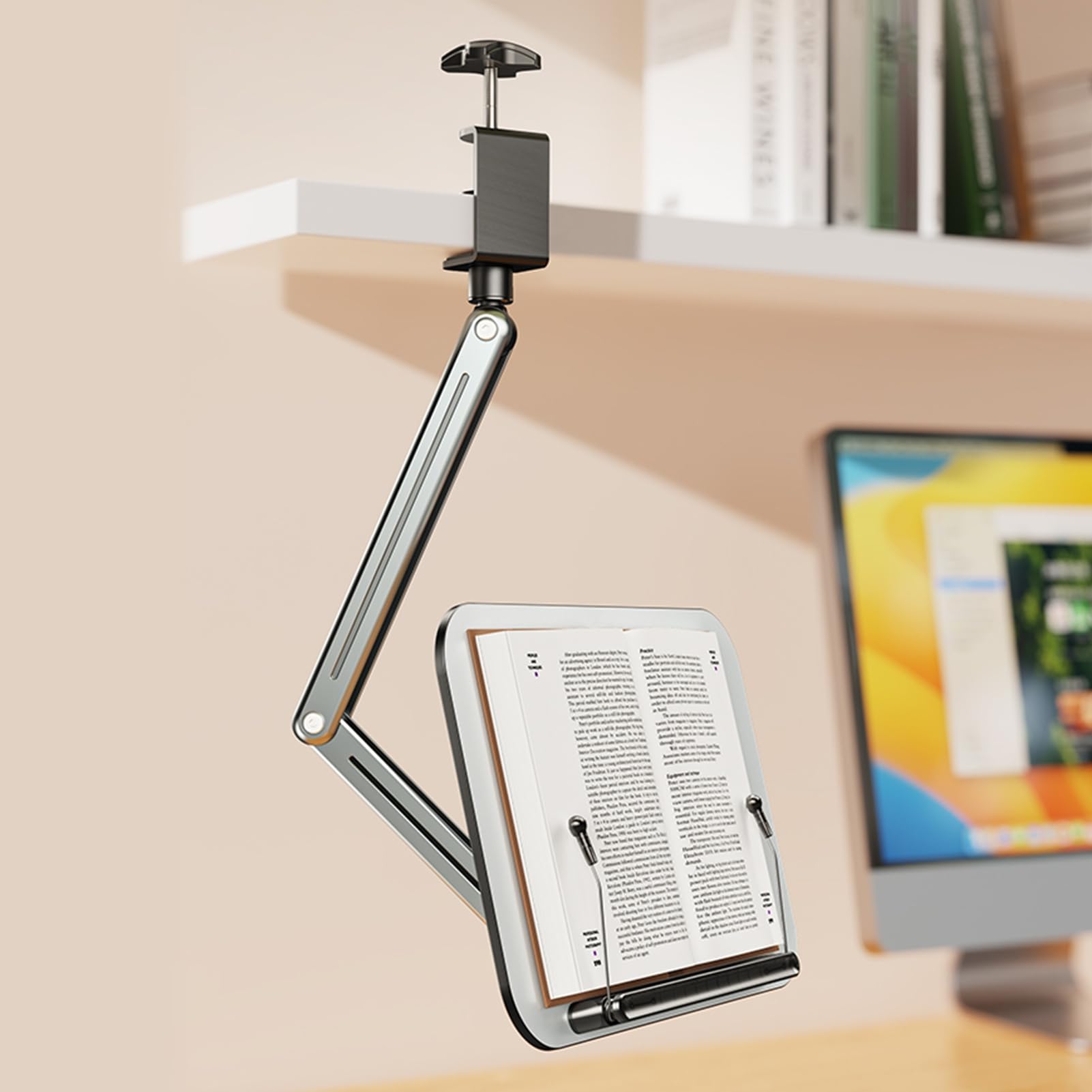 Luocute Stojak na książkę na Wsporniku, Regulowany Uchwyt do Czytania z możliwością Obrotu o 360 Stopni i Składany Aluminiowy Panel z Tworzywa Sztucznego Podręcznik do Laptopa,