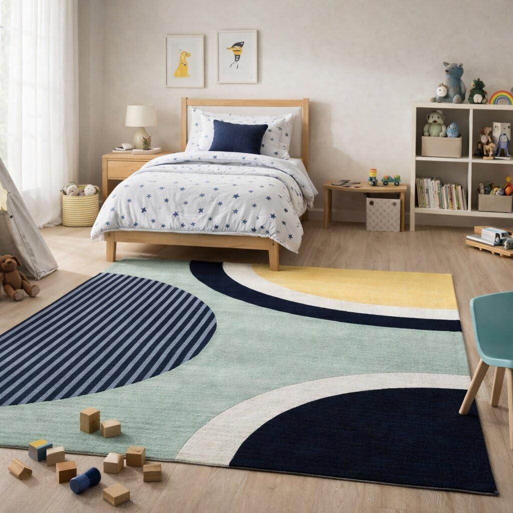 6'x10' Hand Tufted Wool Area Rug Modern Geometric Multicolor Carpet, Soft Handmade Rectangular Rug for Living Room, Bedroom, Hallway & Home Decor
