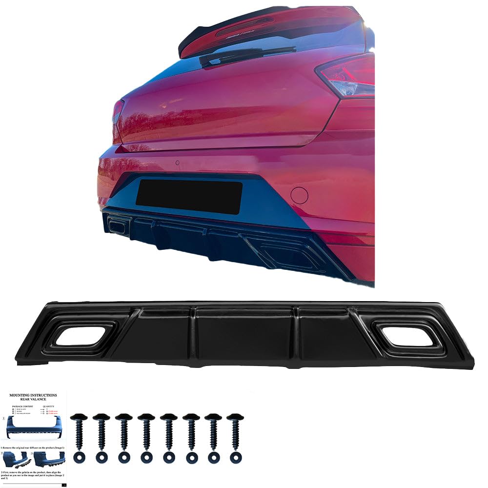Oneway Jupe de pare-chocs arrière (Diffuseur) compatible avec Seat Ibiza (6F) 2017- incl. FR - Noir brillant, 126x34x16