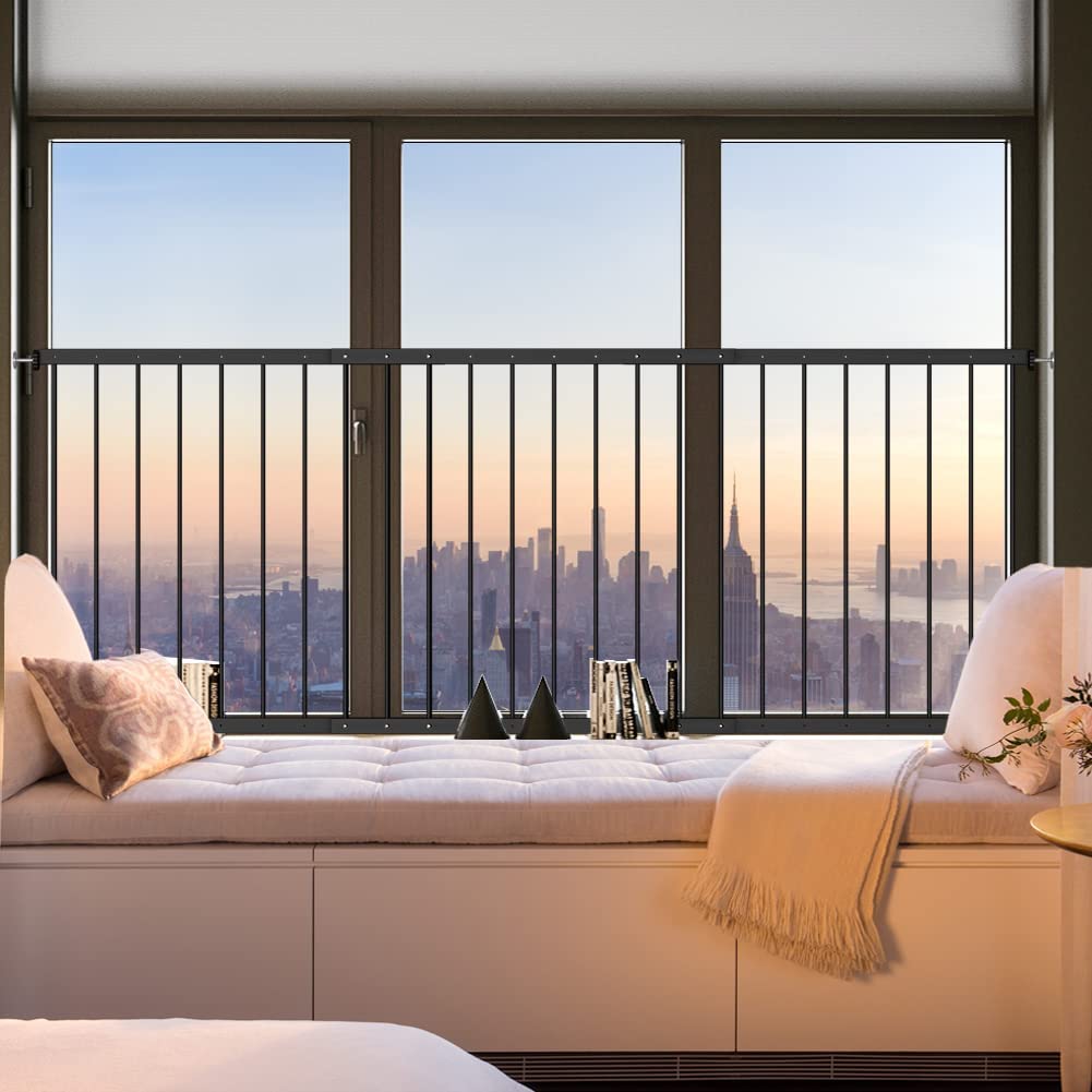 WAOWAO Window Safety Guards for Children Kids Child Toddler Pets Proof Extra Wide Black Tension Security Window Guard Gate for Home Fit 61.41"-86.60" (Black-3 Piece) Black Black-3 Piece(61.41"-86.60")