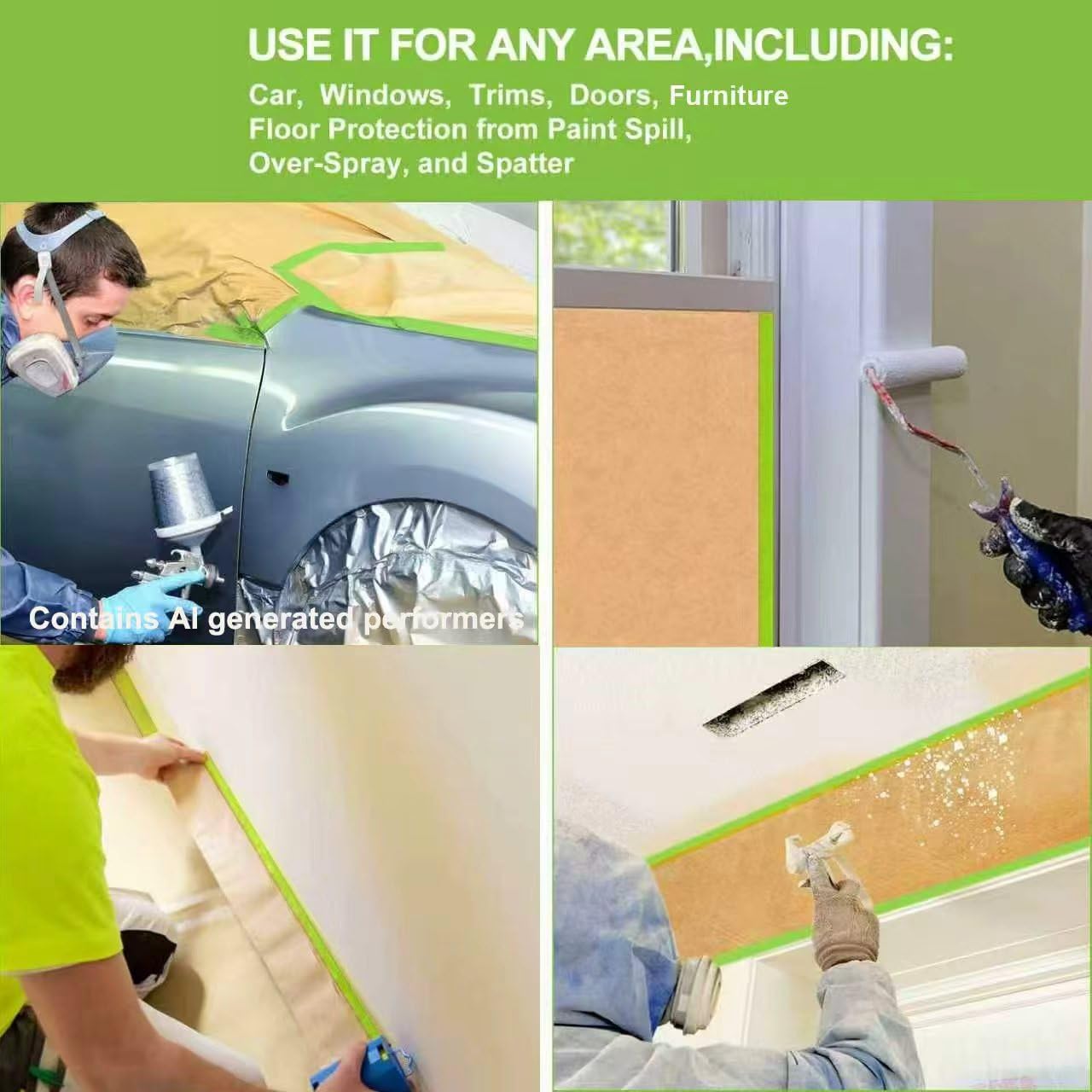 Pre-Taped Masking Paper with Dispenser - 12" x 50' Painters Paper