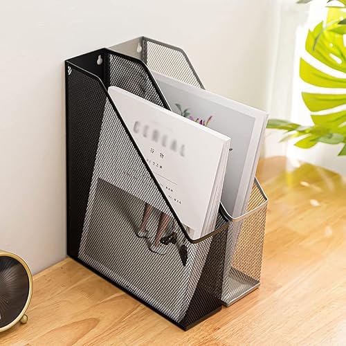 Miniatura 5 de KIZQYN Estante de archivos de malla de alambre de metal montado en la pared soporte de archivos para libros de papel estante de almacenamiento de