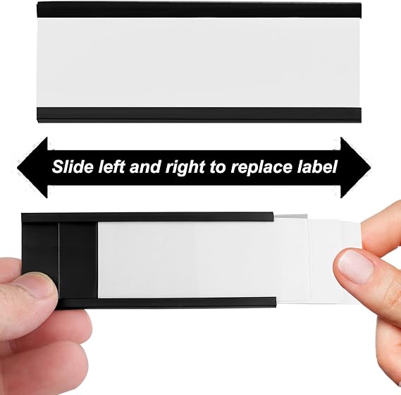 CYEAH 50 Pcs Magentic Label Holders, 4x1.5 inch C Channel Magentic Label Holders with Paper Inserts and Clear Plastic Protectors, Magnetic Data Card Holders File Cabinet Labels for Metal Rack Shelves