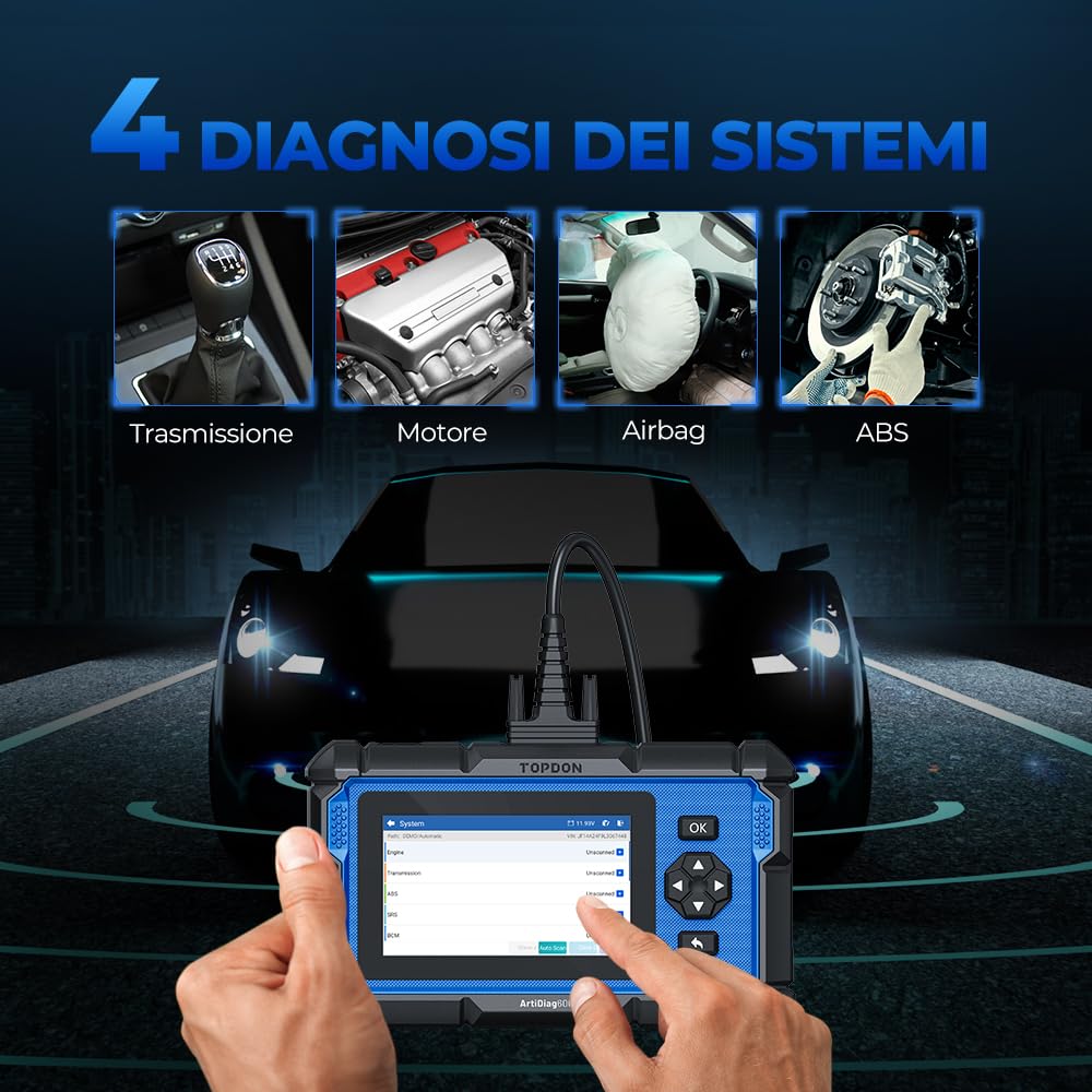 TOPDON AD600S Scanner OBD2 – Strumento di Diagnosi Auto Professionale per Motore/ABS/SRS/Cambio, 9 Funzioni di Reset (Olio/Freni/BMS/DPF/Codifica Iniettori), Aggiornamenti Gratuiti a Vita
