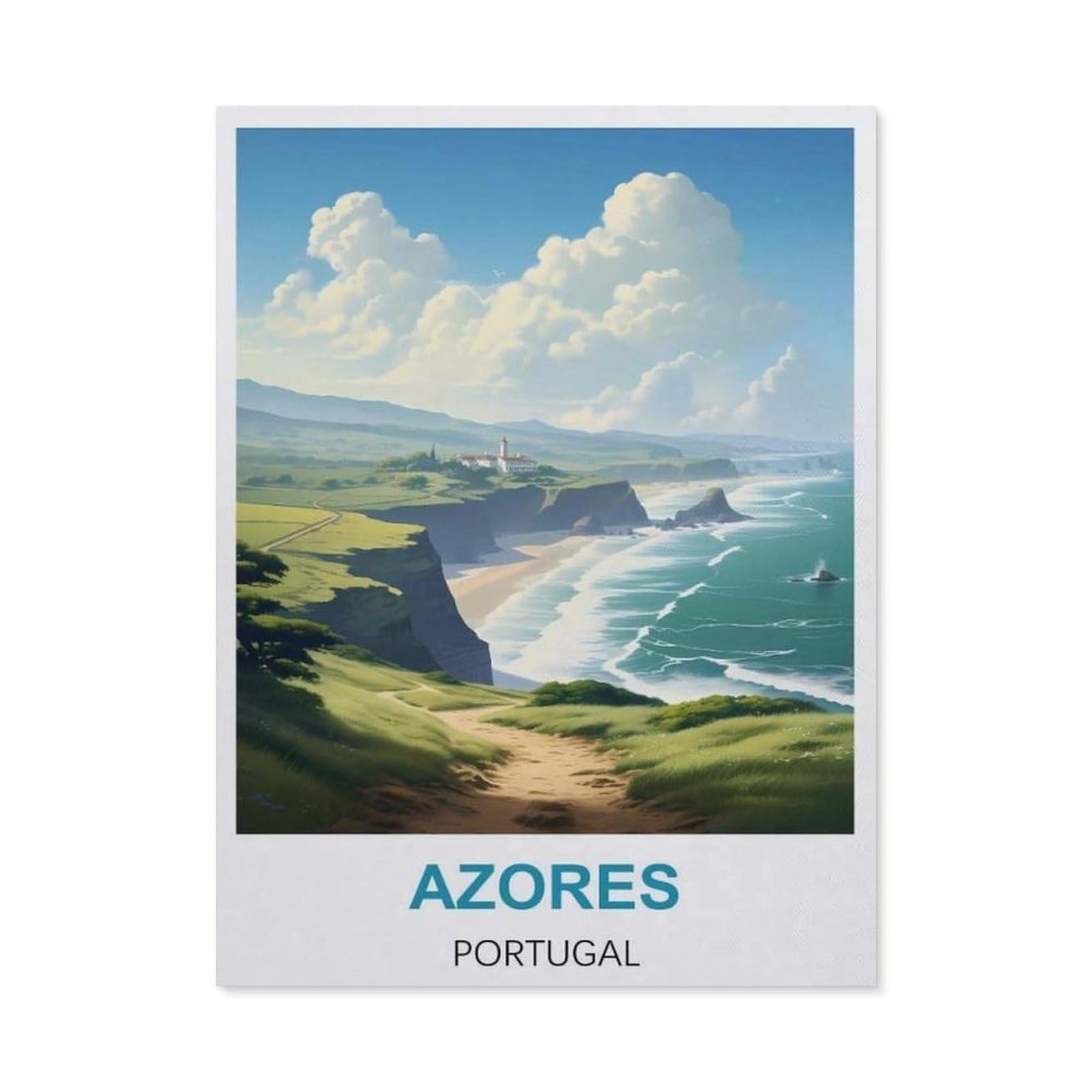 BEAYODKP 5D Diamond Painting，Azores Portugal Vintage Travel Poster，Diamond Embroidery Cross Stitch（50 x 60 cm/19.68 x 23.62 inches）-BZ91