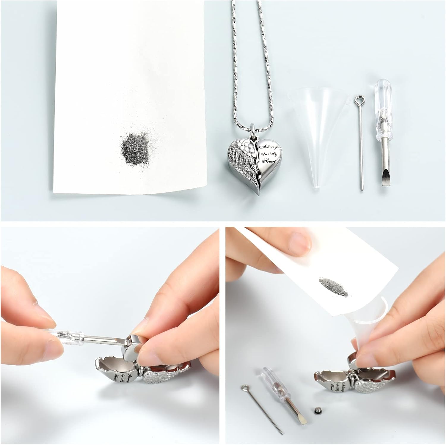 Imrsanl Cremation Jewelry for Ashes Heart Urn Necklace Pendants Ashes for Women Men Family Keepsake Memorial Angel Wing with Charm Heart for Loved Ones - Image 6