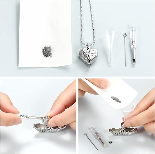 Miniatura 5 de Imrsanl Joyería de cremación para cenizas, collar de urna de corazón, colgantes, cenizas para mujeres, hombres, recuerdo familiar, ala de ángel