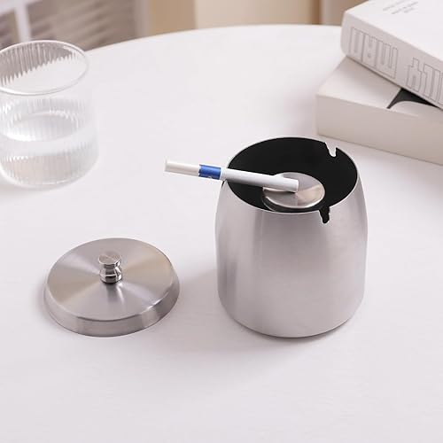 Miniatura 102 de Cenicero con tapa para cigarrillos, de acero inoxidable, sin humo, sin olor, resistente al viento, ceniceros para el hogar, oficina, mesa, exterior