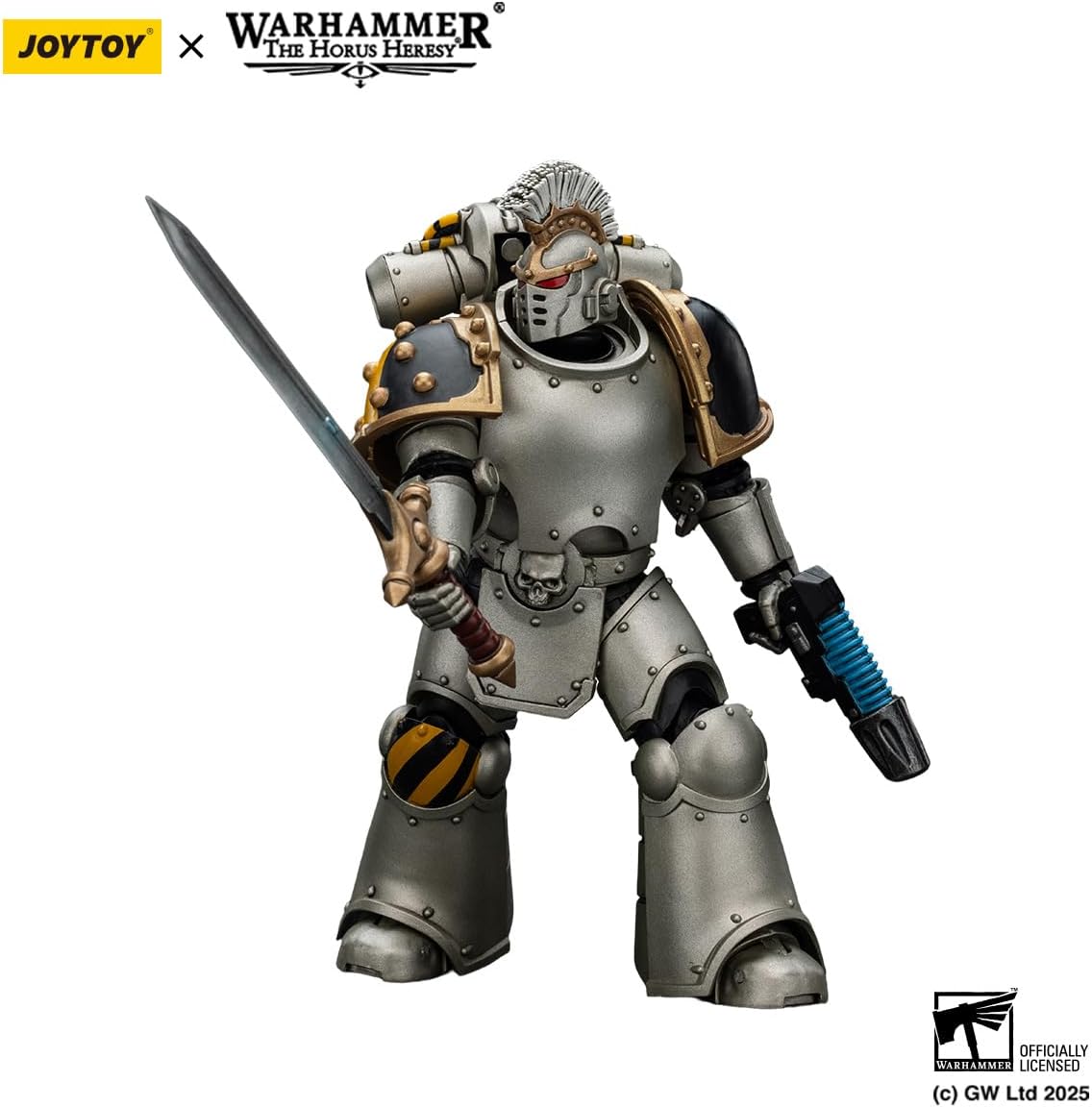 JOYTOY Warhammer The Horus Heresy lron Warriors Command Squad Chosen with Legion Standard 1:18 Scale Action Figure Mecha Joy Toy Collection Model 4.8 inch