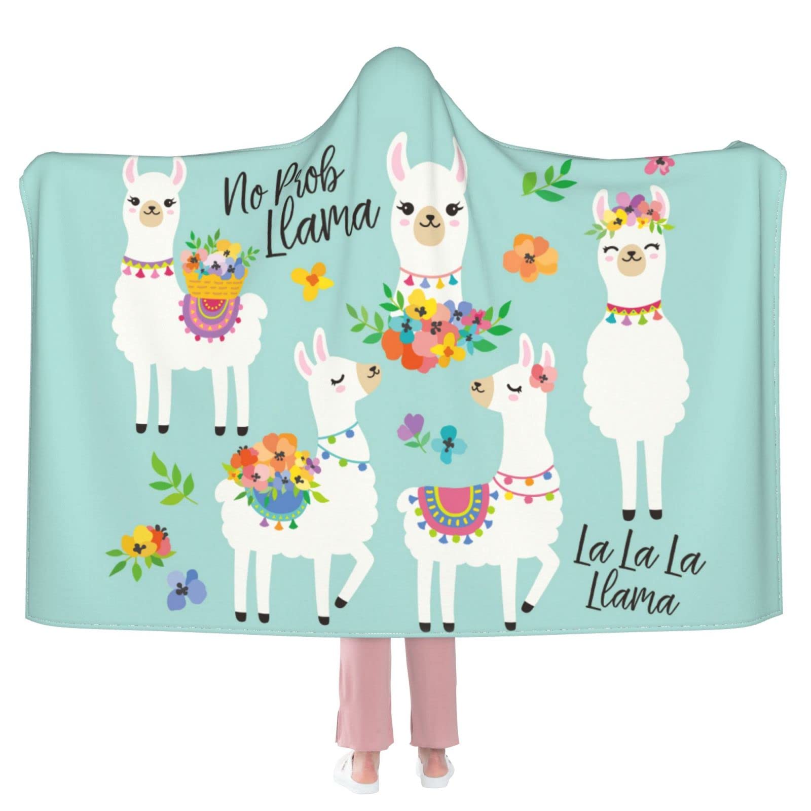 Cute Llamas Or Alpacas Hooded Blanket For Kids Adults Flannel