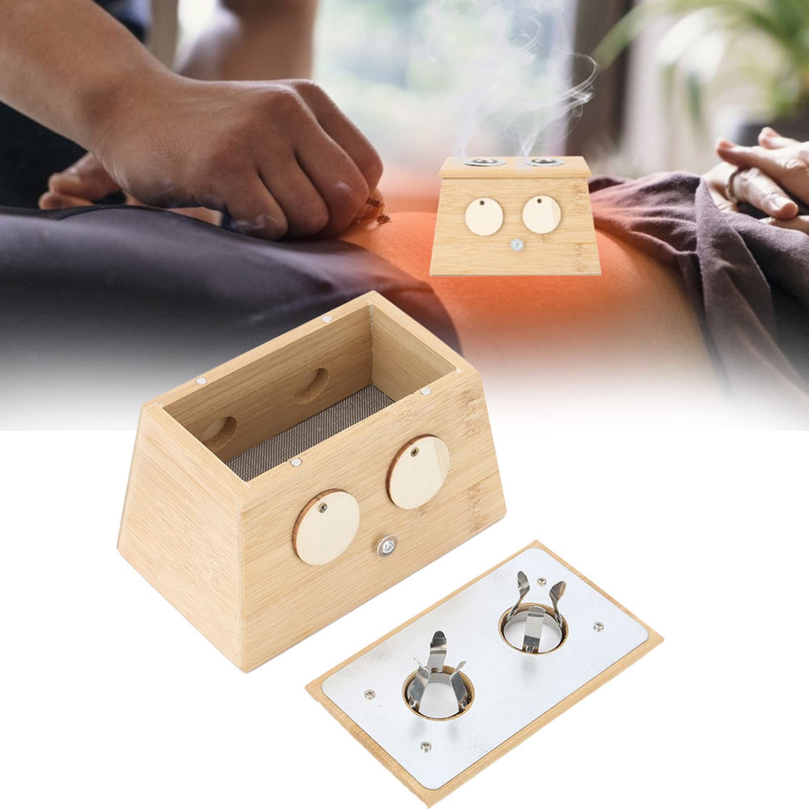 Boîte à moxa en bambou à 2 trous - Porte-rouleau de moxa en bambou naturel pour une guérison efficace - Convient aux bâtonnets de moxa de 14 à 18 mm - Outil de moxibustion durable et sûr