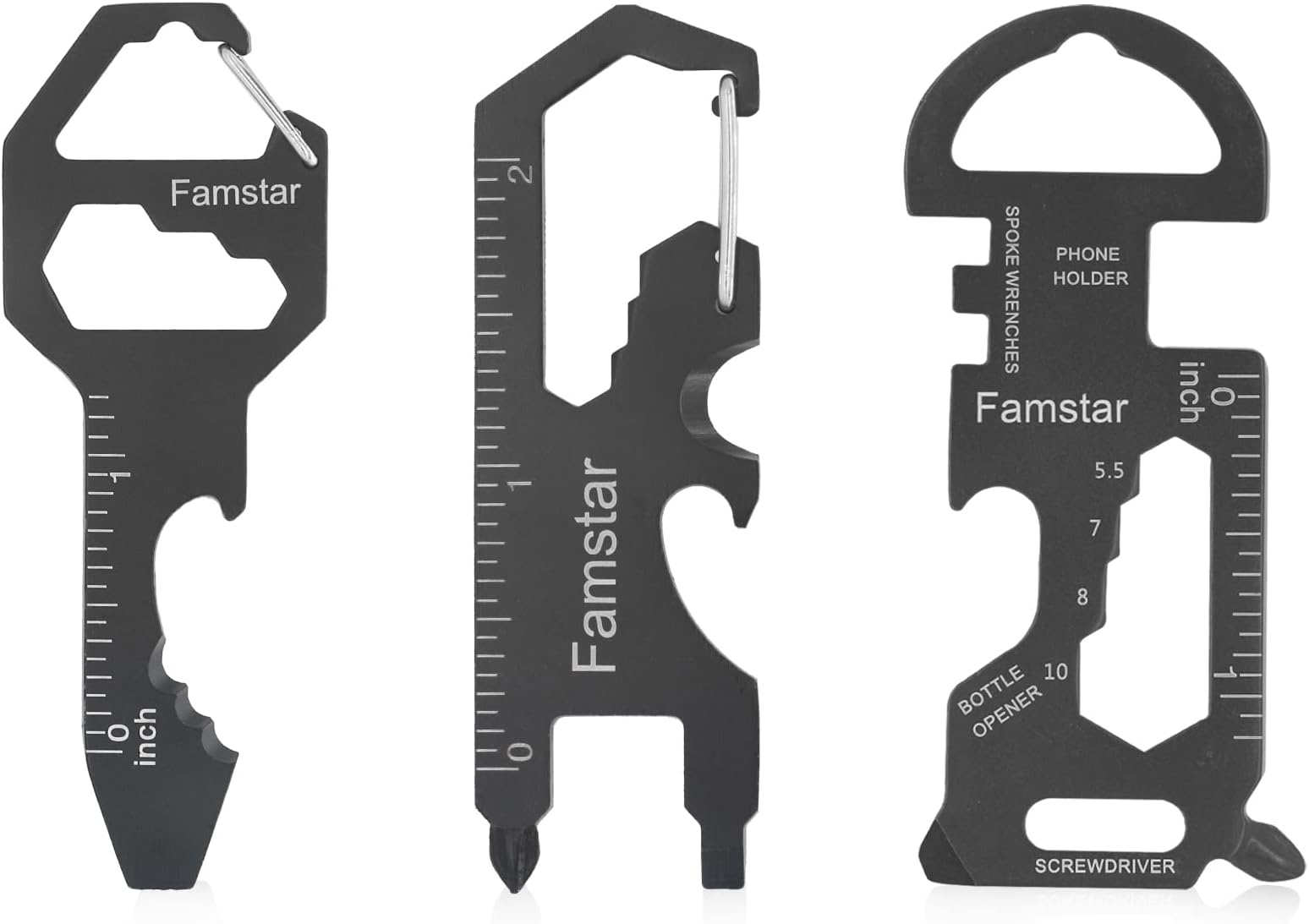 Famstar Keychain Multi-tool 3Pack Metal Pocket Tool Portable No rust Wrench for Screw,ruler and bottle opener,19 in 1 Total Routine maintenance.