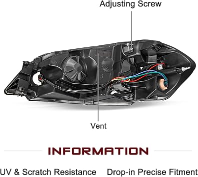 JSBOYAT Blackout Headlight Assembly Fit for 2006-2013 Chevy Impala | 2006-2007 Chevy Monte Carlo / 2014-2016 Chevy Impala Limited Driver and Passenger Side Black & Reflector
