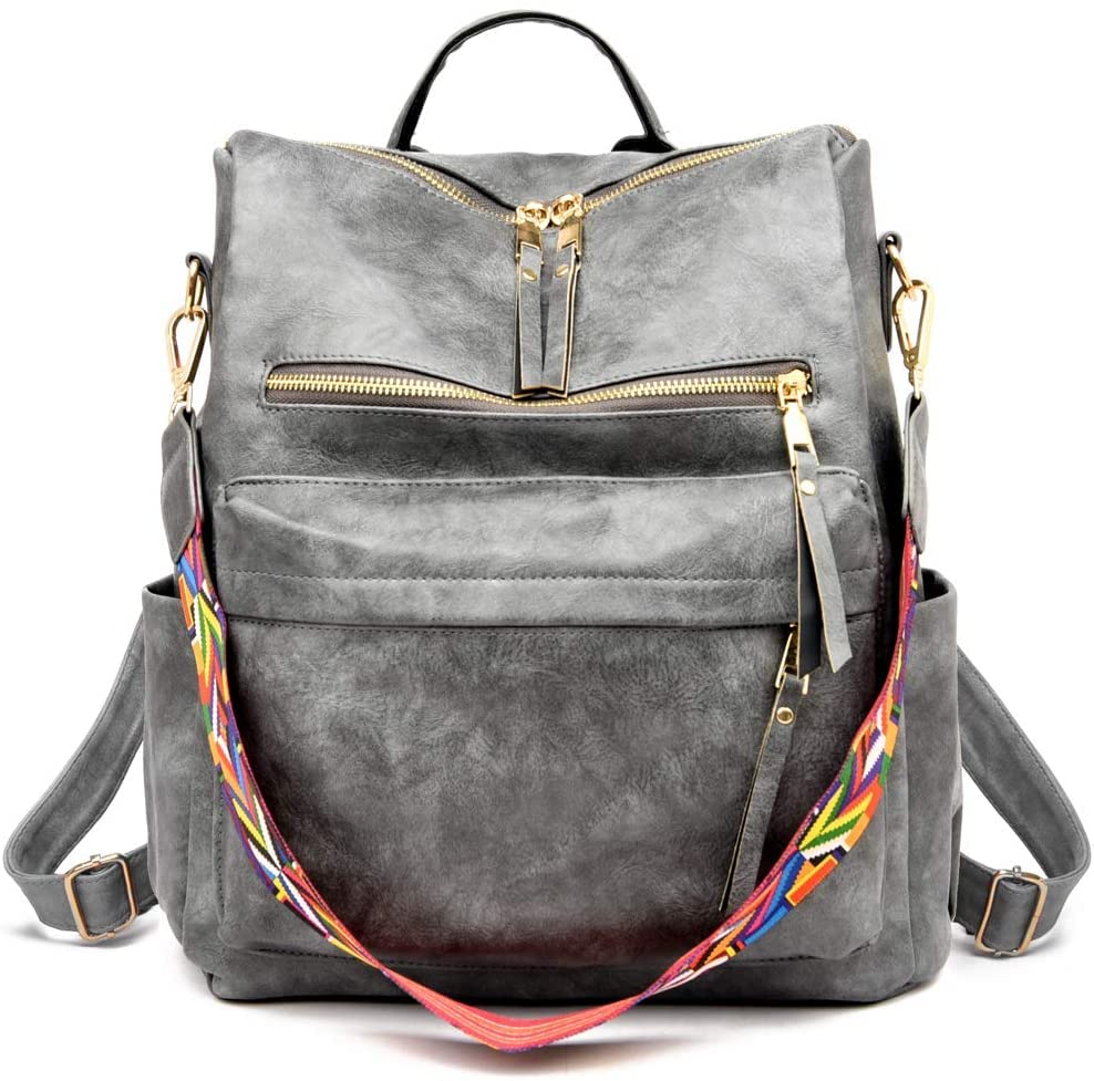 INOVERA (LABEL) Girl's Vegan Leather Travel Casual Collage Standard Backpack With Shoulder Strap - Grey, 31 Litres