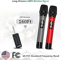 Vista 3 de Bietrun Micrófono inalámbrico, juego profesional de micrófonos UHF de metal, de mano, doble, inalámbrico, dinámico, con receptor recargable, salida