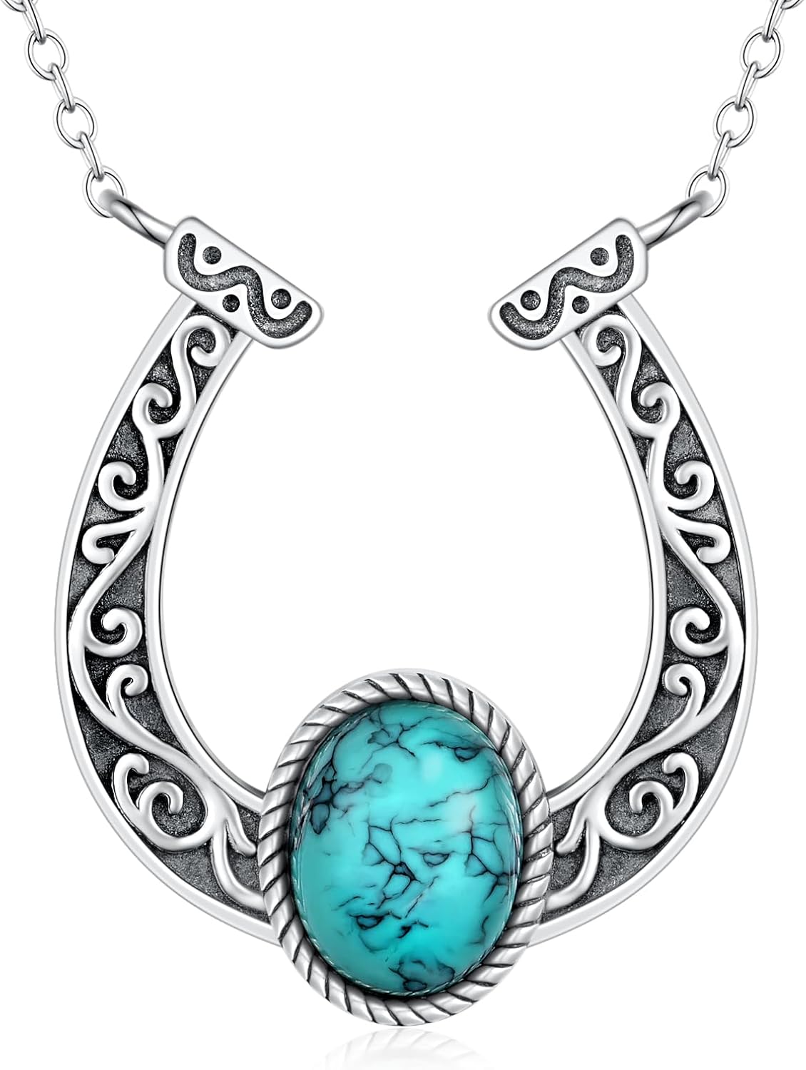 Fuguangju Horseshoe Necklace 925 Sterling Silver Turquoise