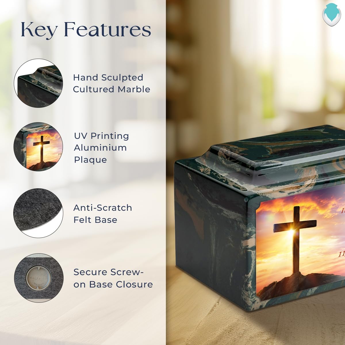 GetUrns Cultured Marble Urn Vault by Mackenzie with Personalized Cross and Text for Human Ashes I Camo Adult Urns for Male and Female I 210lbs