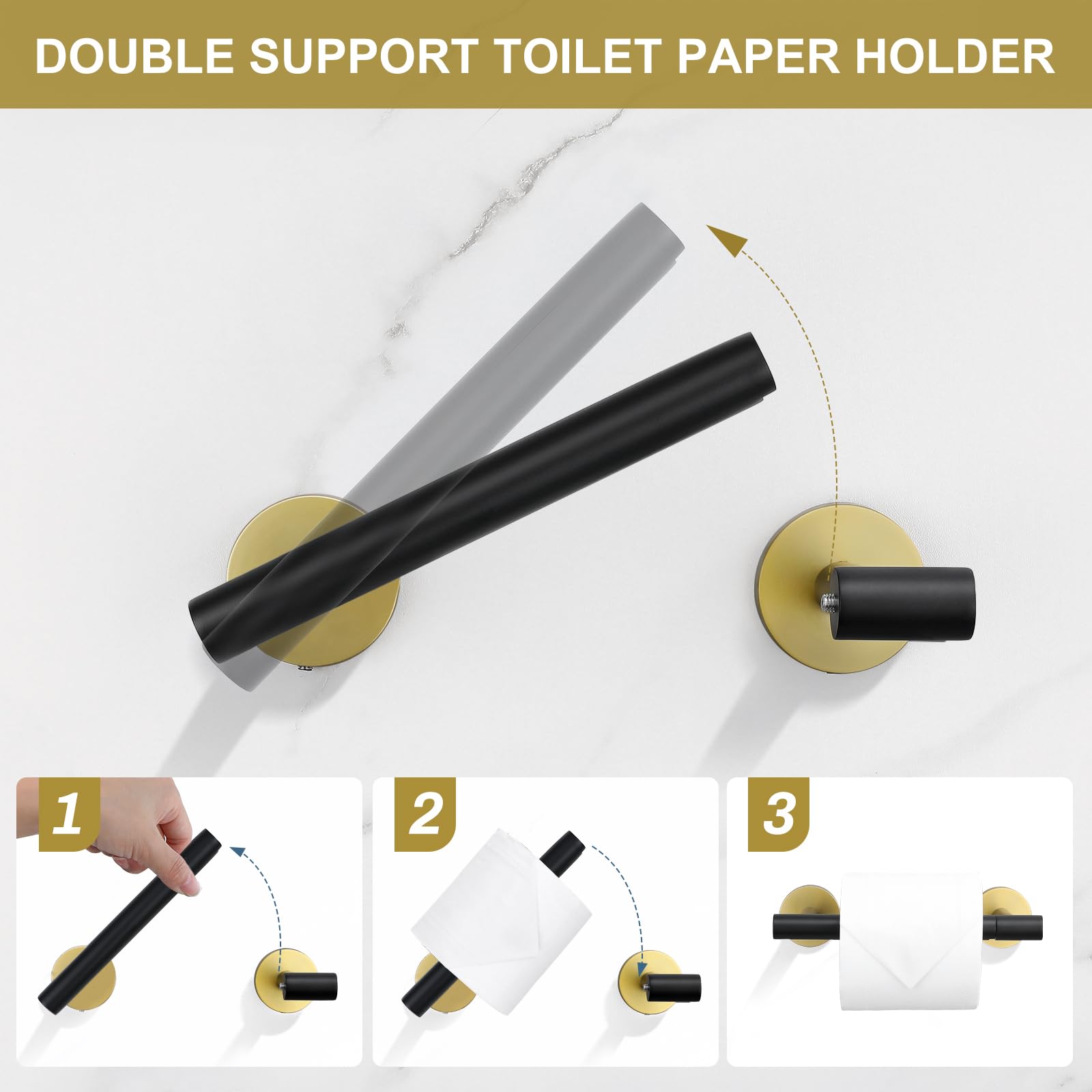 Juego de 10 toallas redondas negras y doradas para baño, juego de accesorios de baño, soporte de papel higiénico, toallero, juego de toallero para baño, juego de baño de acero inoxidable montado en la