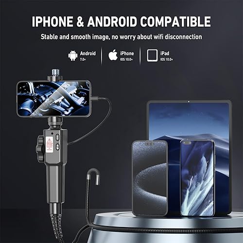 Miniatura 7 de RALCAM Boroscopio articulado, cámara de inspección bidireccional de 0.244 in con sonda orientable para mecánicos de aviones automotrices, compatible