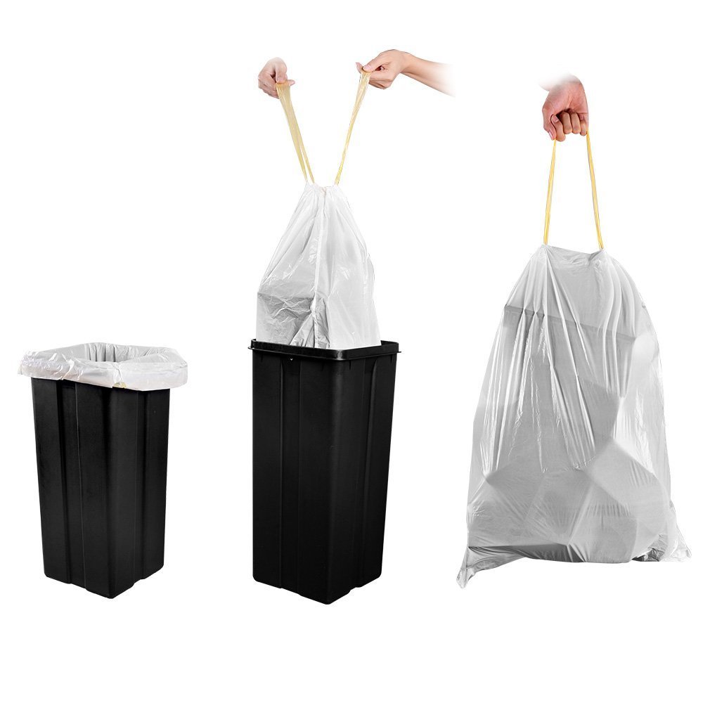 Bolsas de basura de 50 l, bolsas de basura con cordón, bolsas de basura universales fuertes y sin perfume (5 rollos, 115 unidades en total, 61 cm x 70 cm, 0,79 min)