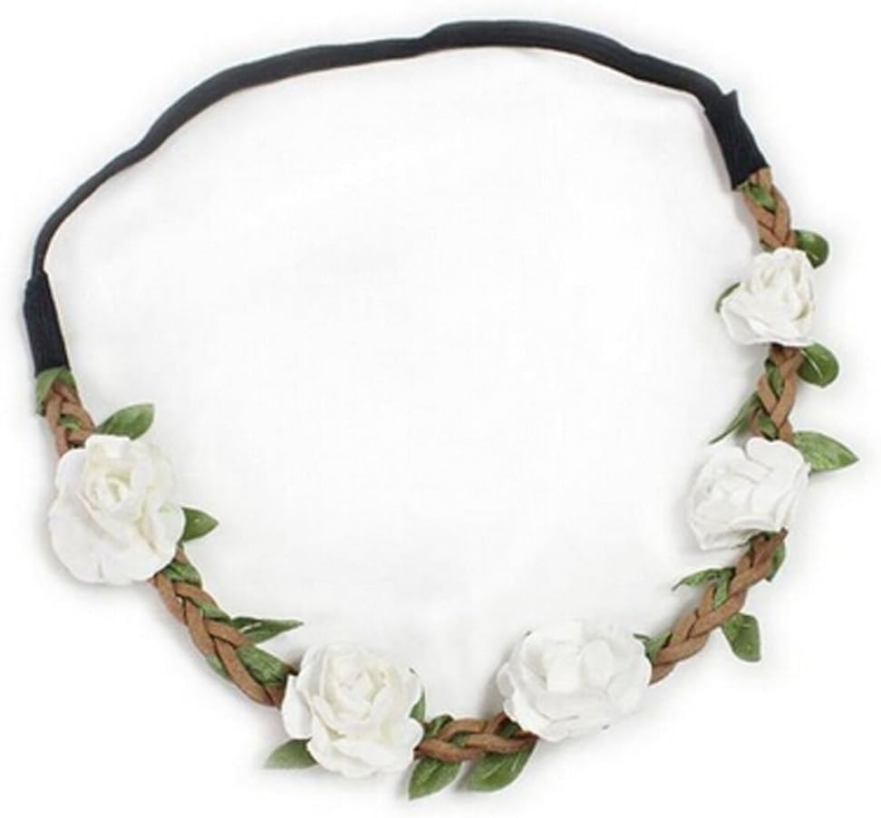 Hippie Love Flower Garland Crown Festival Wedding Hair Wreath BOHO Floral Headband (White)