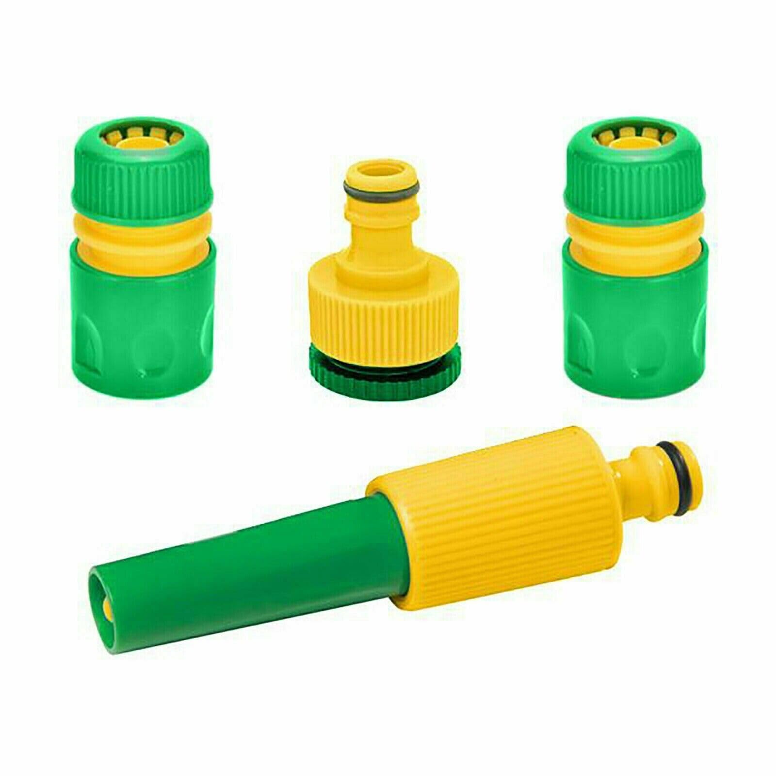 Ara Choice Green & Yellow 4Pc Universal Garden Watering Hose Pipe Tap Connector Adaptor Fitting Attachment Water Hose Pipes Connectors Quick Connect Adapter Greenhouse