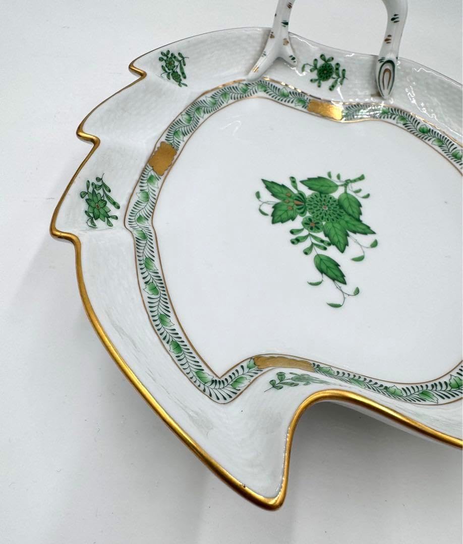 ヘレンド アポニーグリーン ハンドル付き リーフトレイ アポニー・グリーン] ハンドル付きリーフトレイ