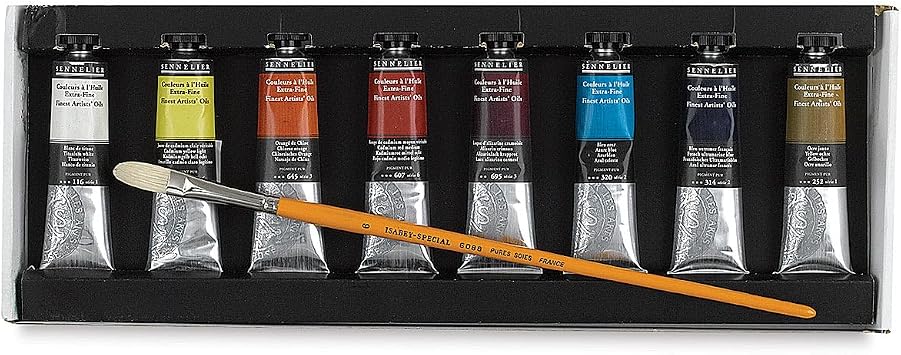 Sennelier Plein-Air Artist Oil Colors - Set of 8 40ml Tubes with a Brush and Guide