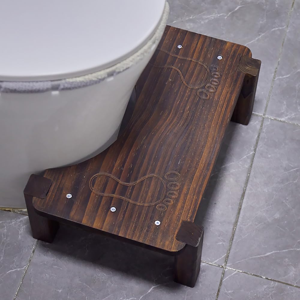 Toilettenhocker, Toilettenhocker Erwachsene, Toilettenhocker Holz, Mit 4 Stück Stumm Anti-Rutsch-Pads, Bequemer Hockhilfe-Hocker für Kinder, 40 x 27.5 x 15 cm (Kohlefarbe)